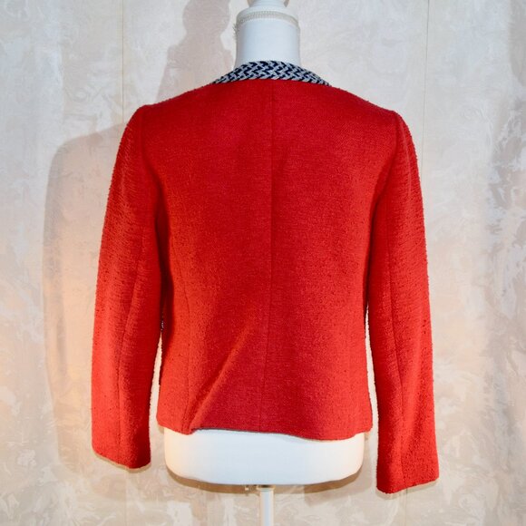 Talbots Size 8 Red Tweed Tipped Blazer Jacket Black White Trim - Picture 2 of 6